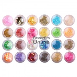 Decoratiuni pentru unghii DC025 din scoica, caviar, paiete, set 24 bucati